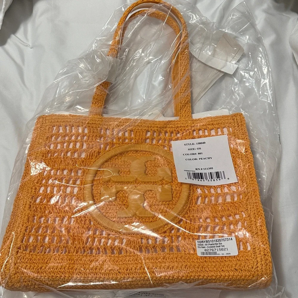 Tory Burch Hand Crochet Small Tote In Peachy